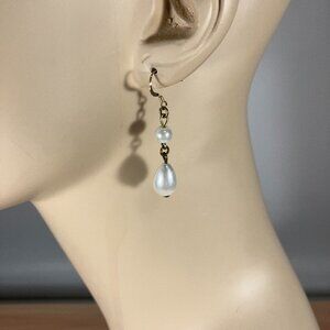Handcrafted White Pearl Glass Teardrop Earrings - 1" Long